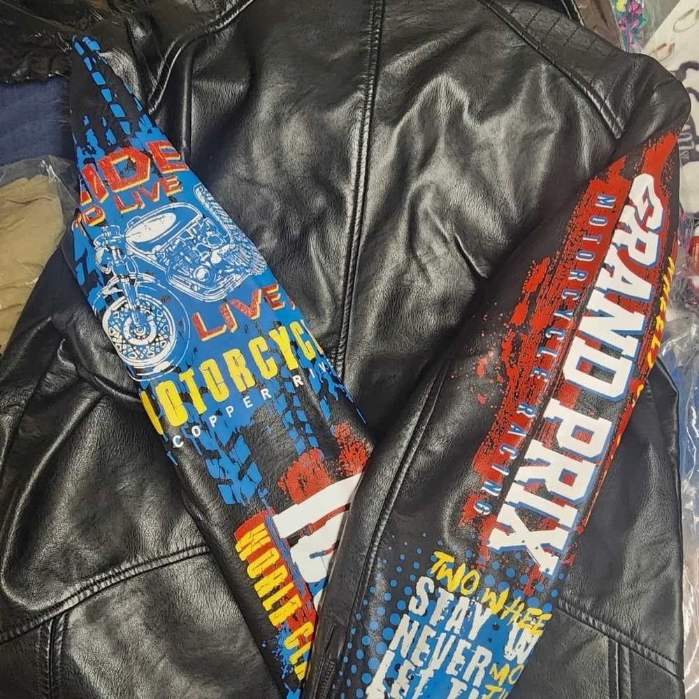 Copper Rivet Black Leather Bomber Jacket with Removable Faux Fur Collar - Picture 2 of 4